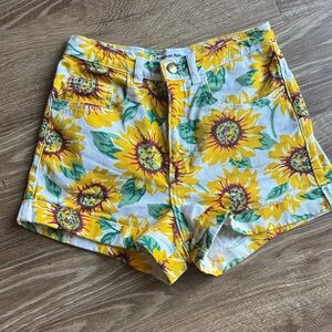 American Apparel Yellow Sunflower High-Waist Shorts